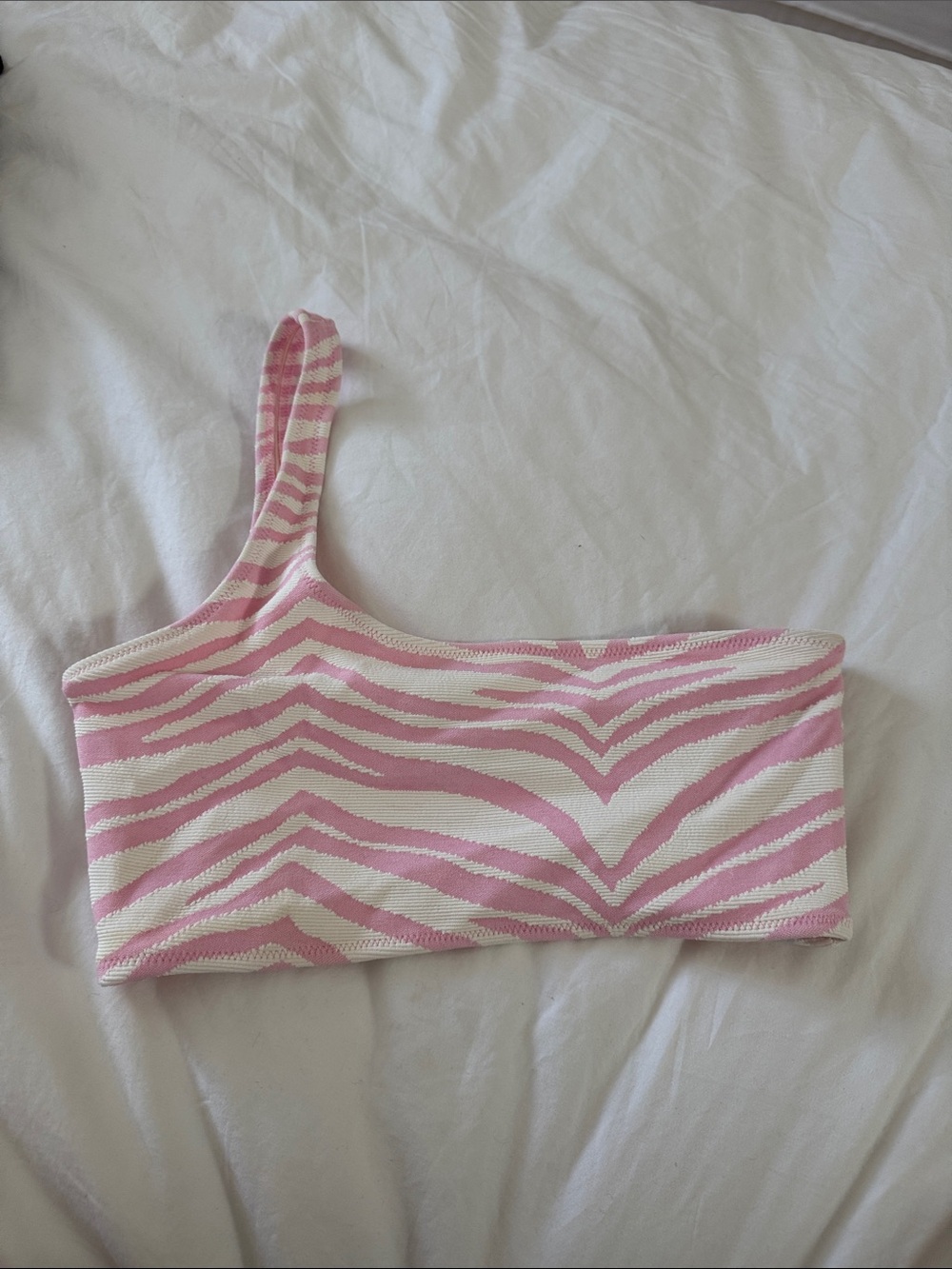 One-Shoulder Zebra Print Pink & White swim